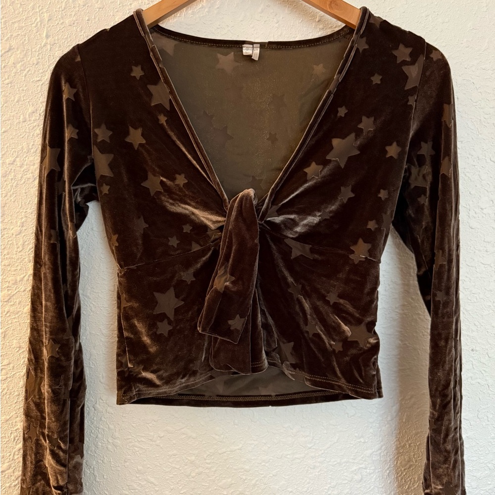 Urban Outfitters Brown Star Velvet Blouse